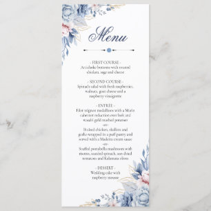 Dusty Blue Blush Floral Wedding Menu Card
