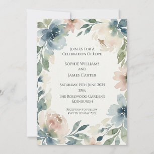 Dusty Blue & Blush Floral Wreath Invitation