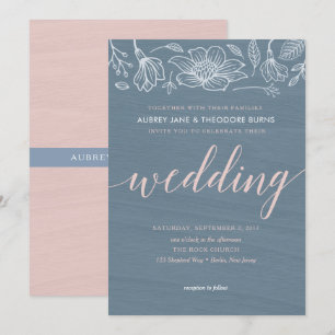 Dusty Blue & Blush Flowers Wedding Invitation Card