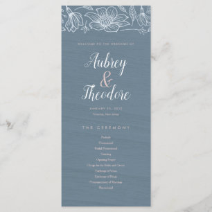 Dusty Blue & Blush Flowers Wedding Program - Dark Programme