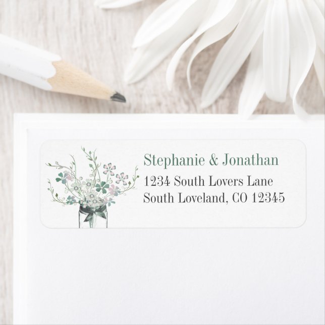 Dusty Blue Blush Lavender Mason Jar Wildflower  (Insitu)