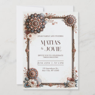 Dusty Blue Blush Mandala Frame Wedding Invitation