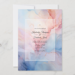 Dusty Blue, Blush Pink and Silver Ink Wedding Invitation