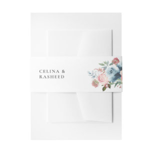Dusty Blue & Blush Pink Floral 2 Invitation Belly Band