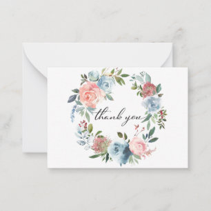 Dusty Blue & Blush Pink Floral 2 Thank You Note Ca Card