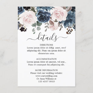 Dusty Blue Blush Pink Floral Botanical Wedding Enclosure Card