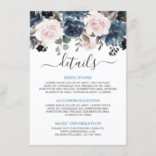 Dusty Blue Blush Pink Floral Botanical Wedding Enclosure Card