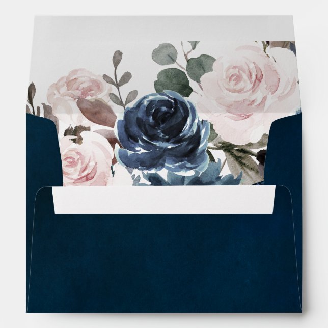 Dusty Blue Blush Pink Floral Botanical Wedding Envelope (Back (Bottom))