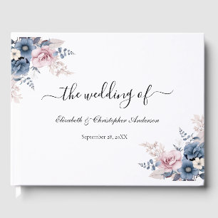 Dusty Blue Blush Pink Floral Botanical Wedding Guest Book