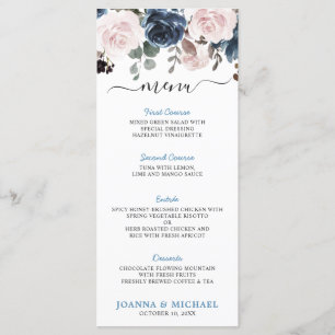 Dusty Blue Blush Pink Floral Botanical Wedding Menu
