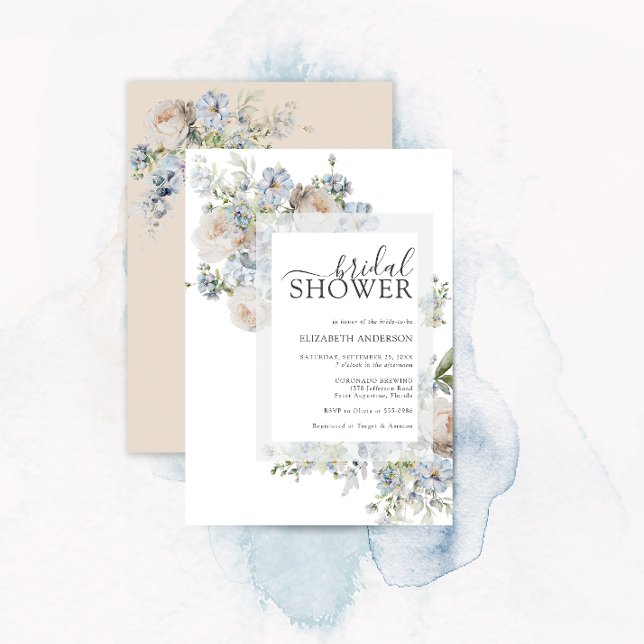 Dusty Blue & Blush Pink Floral Bridal Shower Invitation (Creator Uploaded)