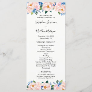 Dusty Blue Blush Pink Floral Eucalyptus Wedding Programme