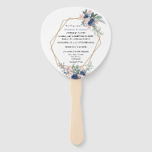 Dusty Blue Blush Pink Floral Geometric Wedding  Hand Fan
