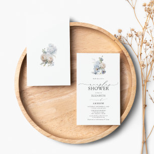 Dusty Blue Blush Pink Floral Photo Couples Shower  Invitation