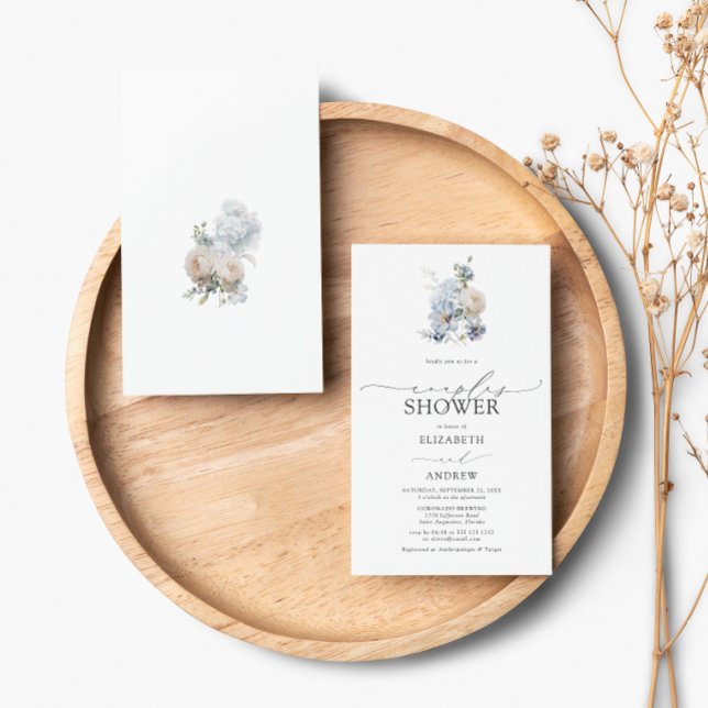 Dusty Blue Blush Pink Floral Photo Couples Shower  Invitation (Creator Uploaded)