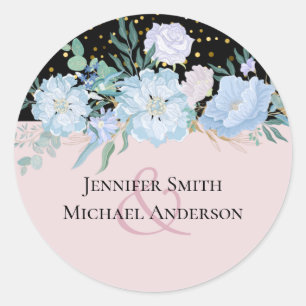 Dusty Blue Blush Pink Floral Wedding Budget Classic Round Sticker