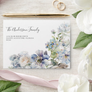 Dusty Blue & Blush Pink Floral Wedding Envelope