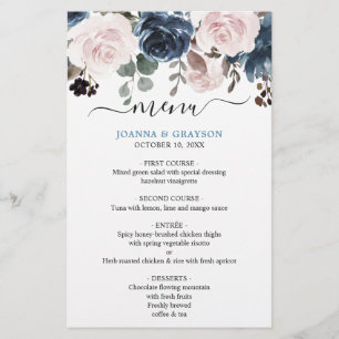 Dusty Blue Blush Pink Floral Wedding Menu