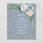 Dusty Blue Blush Pink Floral Wedding Menu Cards<br><div class="desc">Dusty Blue Blush Pink Floral Wedding Menu Cards - feature a watercolor dusty blue background with a gold frame trimmed in eucalyptus and greenery with floral elements in grey/white,  dusty blue and blush pink/peach. View the matching collection on this page to find matching products</div>