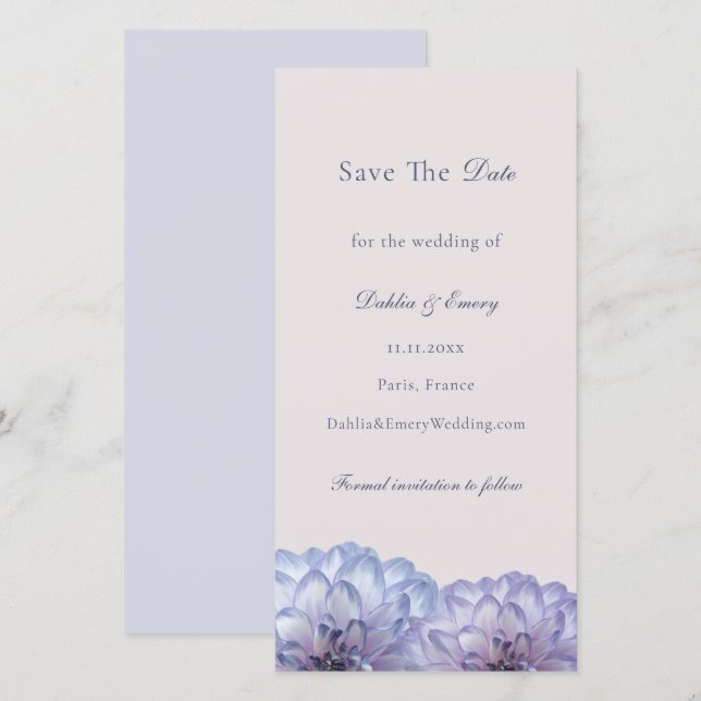 Dusty Blue Blush Pink Floral Wedding Save The Date (Front/Back)