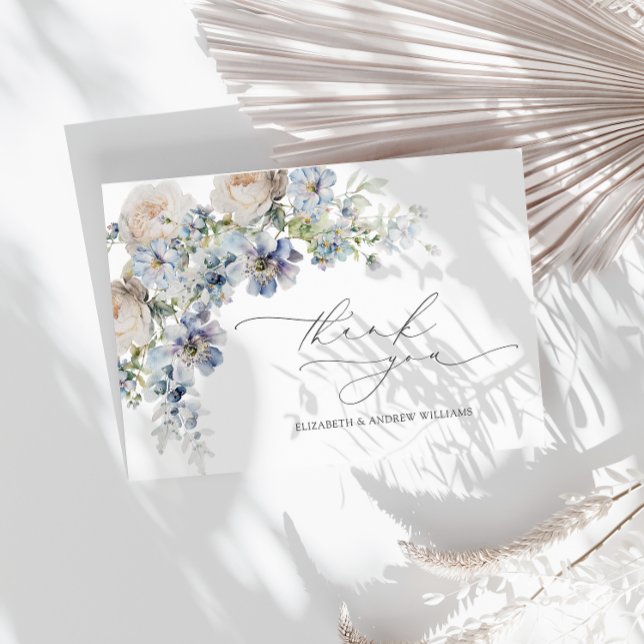 Dusty Blue Blush Pink Floral Wedding Thank You Card (Creator Uploaded)