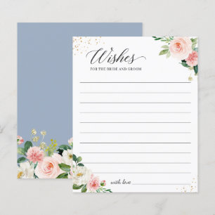 Dusty Blue Blush Pink Floral Wedding Wishes Card