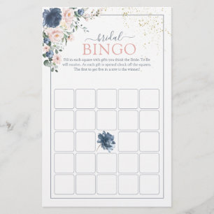 Dusty Blue Blush Pink Gold Bridal Bingo Game