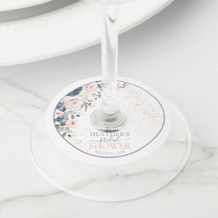 Dusty Blue Blush Pink Gold Bridal Shower Wine Glass Tag