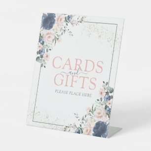 Dusty Blue Blush Pink Gold Floral Cards & Gifts Pedestal Sign