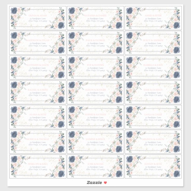 Dusty Blue Blush Pink Gold Floral Guest Address (Sheet)