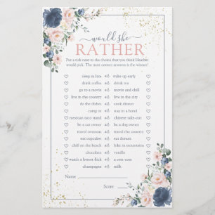 Dusty Blue Blush Pink Gold Floral Shower Game