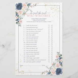 Dusty Blue Blush Pink Gold Floral Shower Game