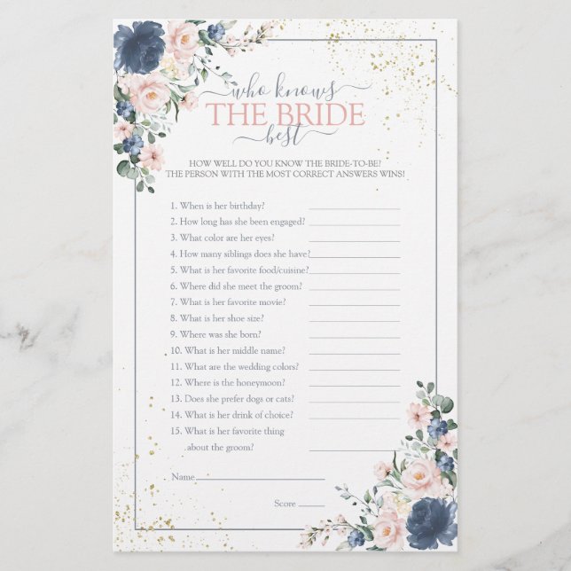 Dusty Blue Blush Pink Gold Floral Shower Game (Front)