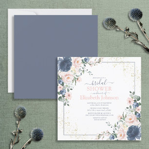 Dusty Blue Blush Pink Gold Floral Square Shower Invitation