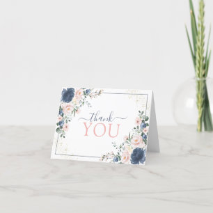 Dusty Blue Blush Pink Gold Floral Thank You