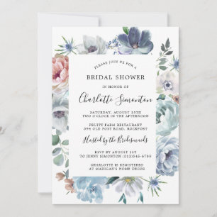 Dusty Blue Blush Pink Peach Floral Bridal Shower Invitation