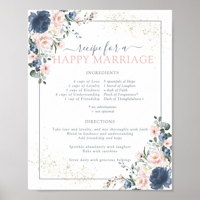 Dusty Blue Blush Pink Recipe for a Happy Marriage Poster (Front)