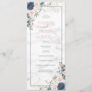 Dusty Blue Blush Pink Watercolor Wedding Program Programme