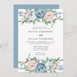 Dusty Blue & Blush Rose Floral Rehearsal Dinner Invitation