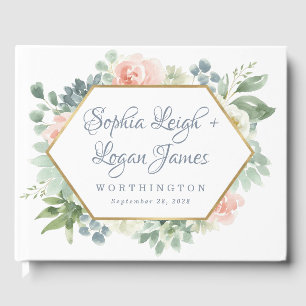 Dusty Blue Blush Succulent Floral Garden Wedding Guest Book
