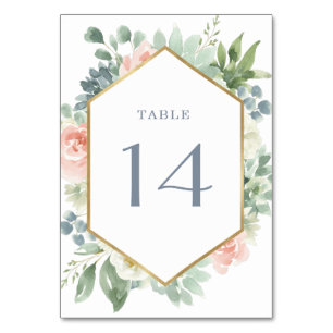 Dusty Blue Blush Succulent Floral Garden Wedding Table Number
