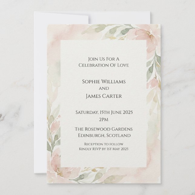 Dusty Blue & Blush Vine Floral Invitation (Front)