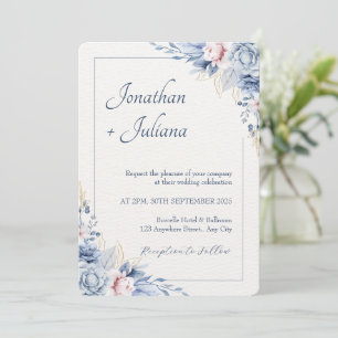 Dusty Blue & Blush Watercolor Floral Invitation
