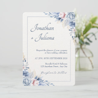 Dusty Blue & Blush Watercolor Floral Invitation