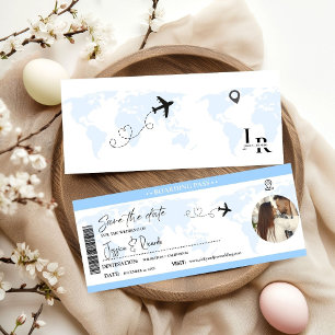 Dusty Blue Boarding pass Ticket Wedding Save The Date
