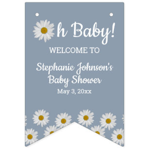 Dusty Blue Bohemian Daisies Oh Baby Baby Shower    Bunting