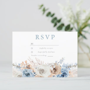 Dusty Blue Bohemian Floral All Occasions & Wedding RSVP Card