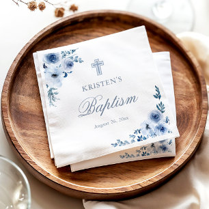 Dusty Blue Bohemian Floral Baptism Christening Napkin