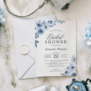 Dusty Blue Bohemian Floral Bridal Shower Invitation