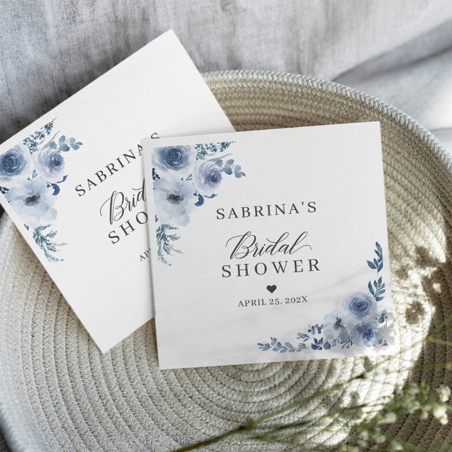 Dusty Blue Bohemian Floral Bridal Shower Napkin (Creator Uploaded)